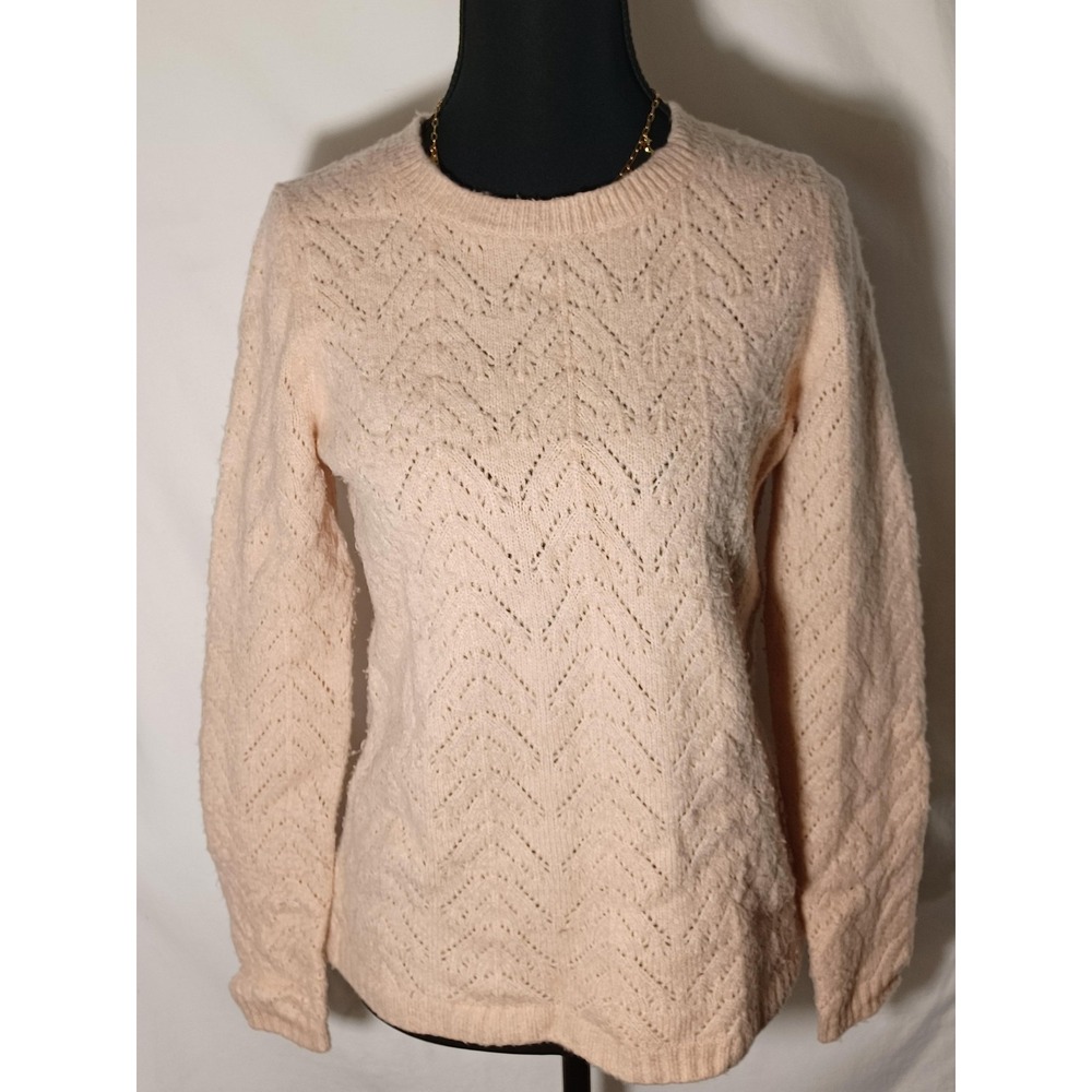 Talbots Sweater Womens Petite‎ Small Blush Pink Pointelle Chevron Knit Pullover